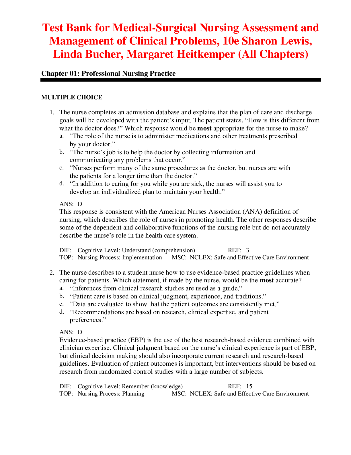 Preview of Medical-Surgical Nursing Assessment and Management of Clinical Problems, 10e Sharon Lewis,